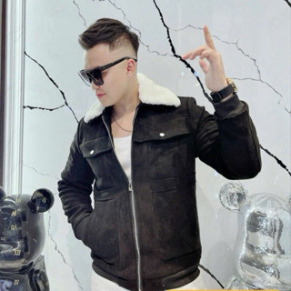 Áo Khoác da lộn nam cao cấp cổ lông tháo dời lót lông siêu ấm