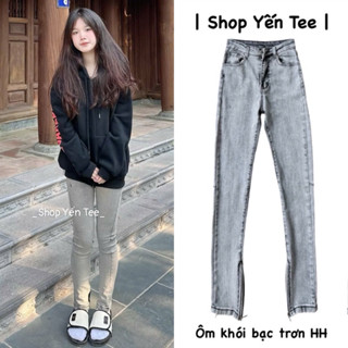 Quần jeans nữ ôm màu khói bạc trơn bản cao cấp có khoá ống , phong cách cá tính Yến Tee