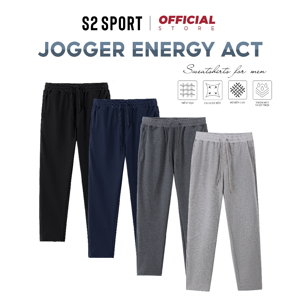  Quần nỉ nam ống suông S2 SPORT quần jogger cạp chun co giãn có dây rút điều chỉnh giữ ấm tốt - SQN12 