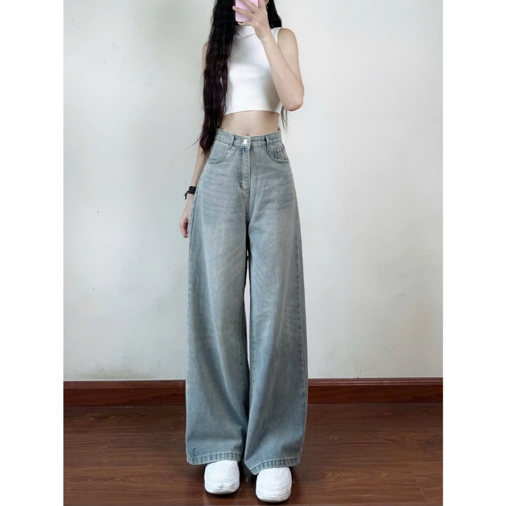 Quần Jeans Nữ Ống Rộng 247Store Cạp Cao, Màu Wash Thời Trang Mặc Đi Học Đi Làm Đi Chơi | BigBuy360 - bigbuy360.vn