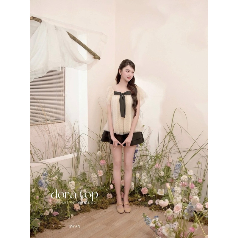 [PASS] Swan House - Dora Top - Chloe Short - Áo baby doll phối nơ tiểu thư size S