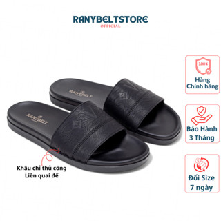 Dép da nam quai ngang RANYBETL, khâu chỉ thủ công liền quai, đế cao su chống trơn MãVQRT08