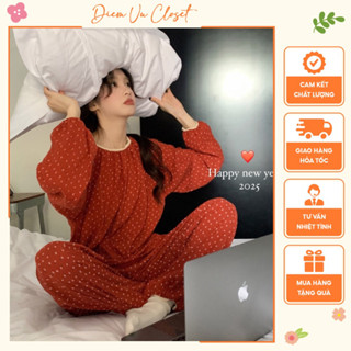 [HÌNH THẬT] Bộ đồ ngủ nữ tiểu thư hoa nhí đỏ, set pijama mặc nhà chất liệu lụa đũi mềm nhiều hoạ tiết