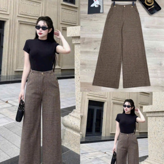  Quần nữ dạ kẻ ống suông nữ lưng cao phong cách Hàn Quốc trẻ trung quần nữ ống rộng diện đi làm,đi chơi Q297 