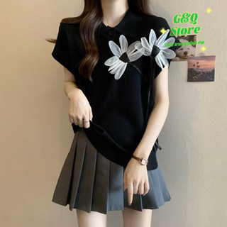 Áo Dệt Kim Len Mongtoghi - Cổ Bẻ, Cài Cúc, Tay Hến, Đính Hoa Nổi, Thời Trang Nữ