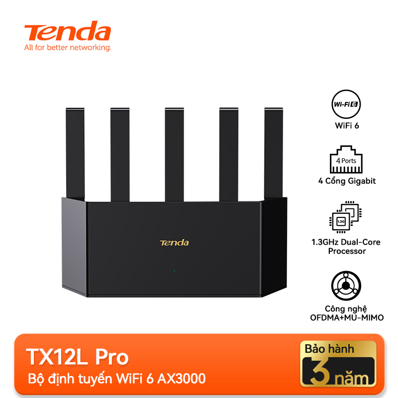 Bộ Phát WiFi Tenda TX12L Pro Chuẩn WiFi 6 AX3000Mbps hỗ trợ EasyMesh - Hàng Chính Hãng
