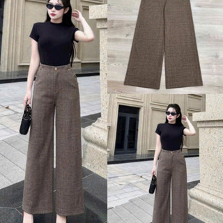  Quần nữ dạ kẻ ống suông nữ lưng cao phong cách Hàn Quốc trẻ trung Q297 - Pants Women 