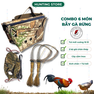 Combo bẫy gà rừng 6 món, 2 bộ giò_túi mồi_túi bổi_cây cắm_xích chân trọn bộ chất lượng