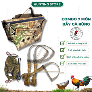 Combo 7 món bẫy gà rừng, 3 giò thép, túi mồi, túi bổi, cây cắm, xích chân - huntingstore