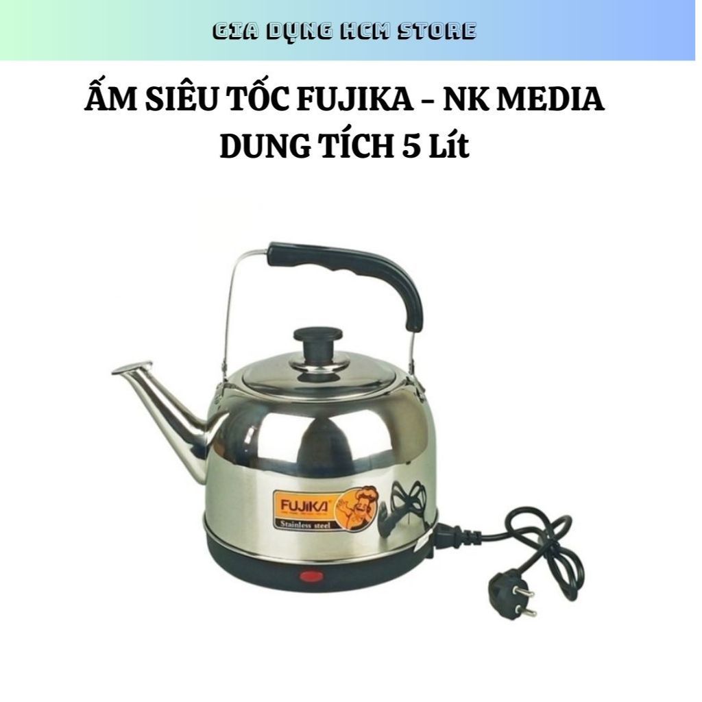 Ấm điện đun nước , ấm siêu tốc FUJIKA - MEDIA loại Inox dung tích 5 Lít - Công suất 1500W- Tự ngắt khi sôi - Bảo hành