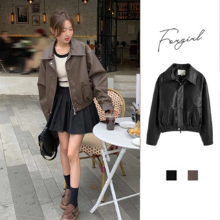 Áo khoác da nữ Forgirl áo da bo chun dáng bomber croptop chất liệu PU siêu bền năng động T081
