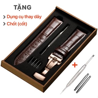 Dây Da bò - Da cá sấu khóa bấm thép ko gỉ thay thế cho đồng hồ Olym Pianus + full hộp, Dụng cụ thay dây, Chốt đồng hồ