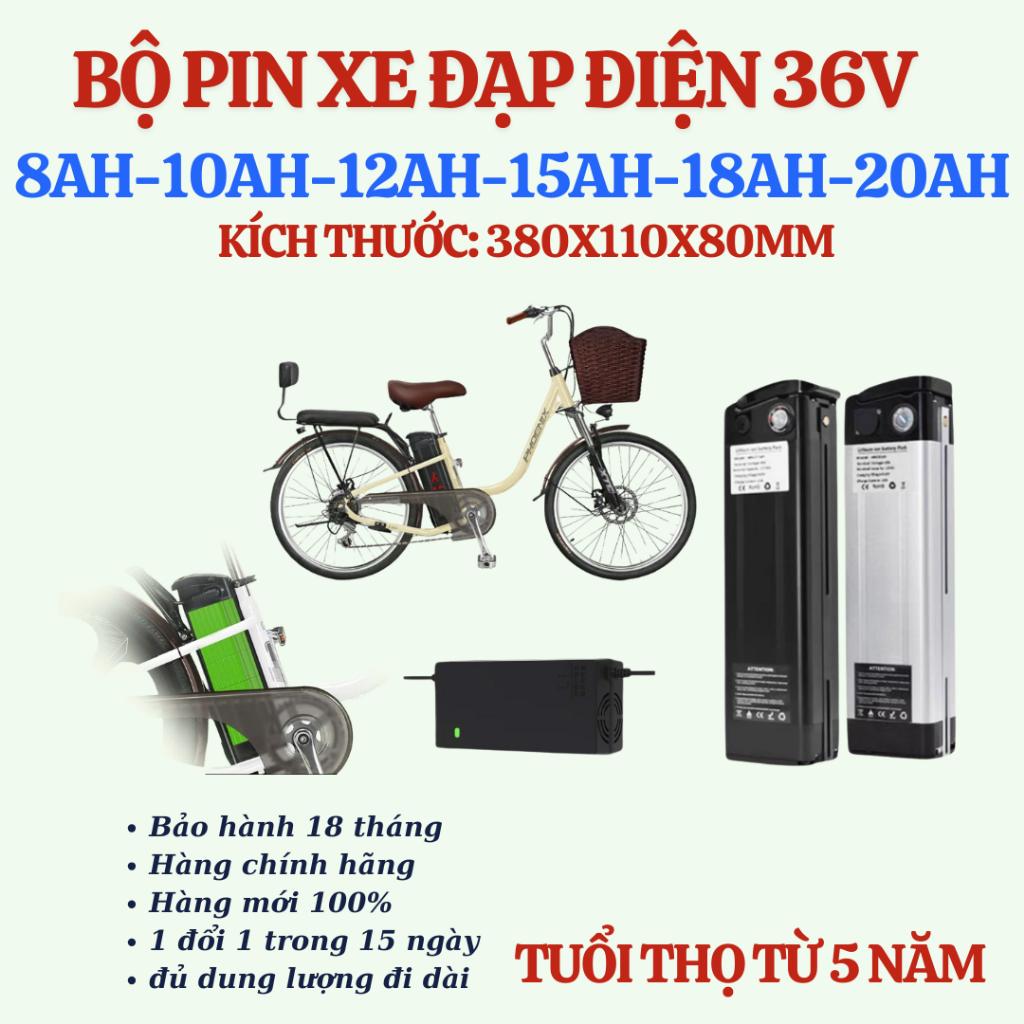 Bộ cả vỏ pin xe đạp điện 36V hàng mới