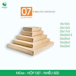 MD - Combo 25 hộp carton dẹt đóng hàng - Nhiều size - Hộp gói hàng, hộp quà, hộp giấy, hộp đóng sách
