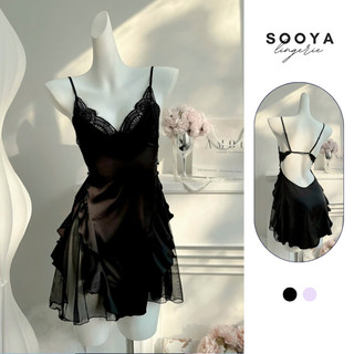 Váy ngủ lụa SOOYA phối ren eo xòe nhẹ mềm mại tôn dáng gợi cảm [N056]