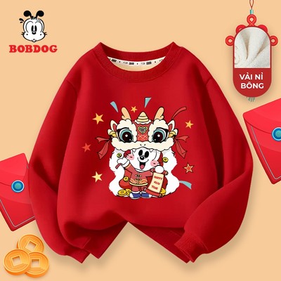 Áo nỉ bé trai BOBDOG, áo dài tay bé trai vải nỉ bông ấm áp in hình CHÚC MỪNG NĂM MỚI cute nhất