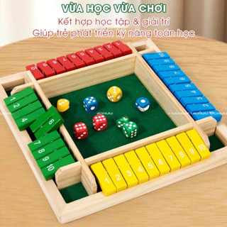  Trò chơi xúc xắc lật thẻ vui nhộn bằng gỗ học toán học số phát triển tư duy logic domino gỗ 