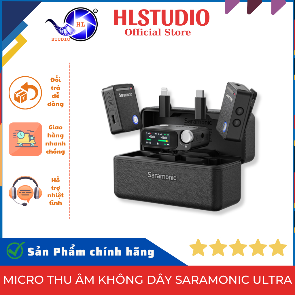 Micro Thu Âm Không Dây Saramonic Ultra (2TX + 1RX) – 32Bit, Chống Nước IPX5, Thời Gian Pin 18H