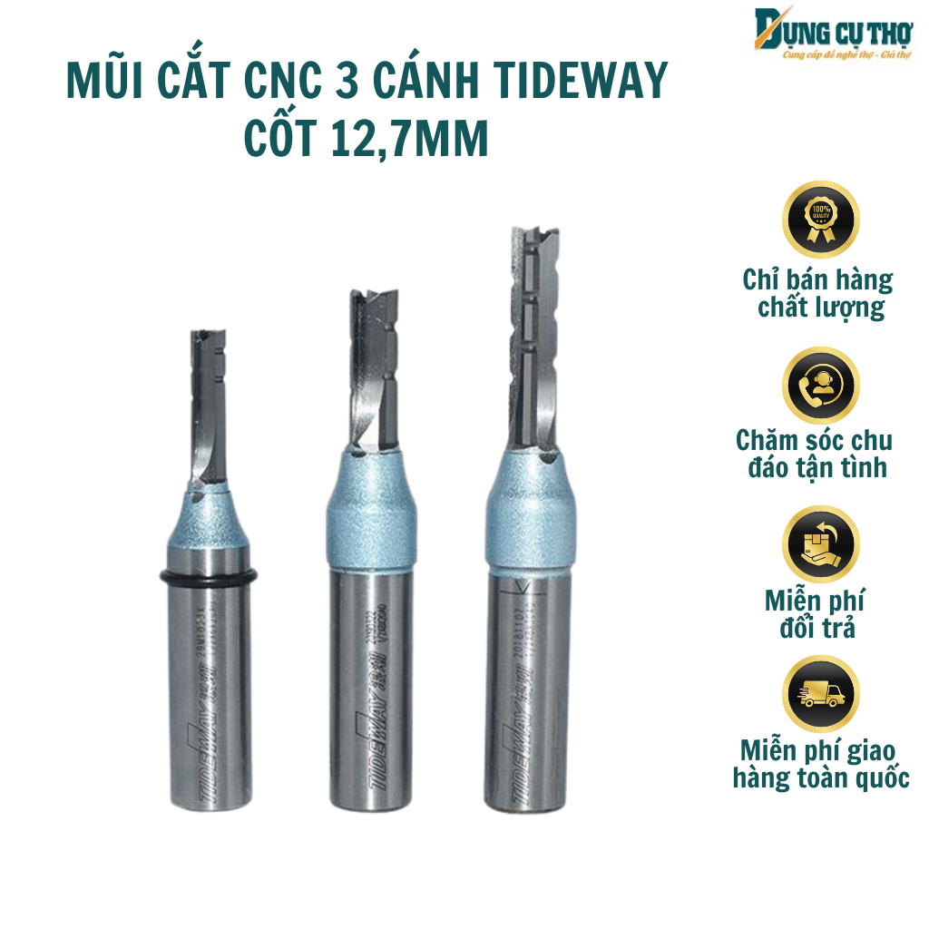 [Chính hãng] Mũi cắt CNC 3 Cánh Tideway cốt 12,7mm