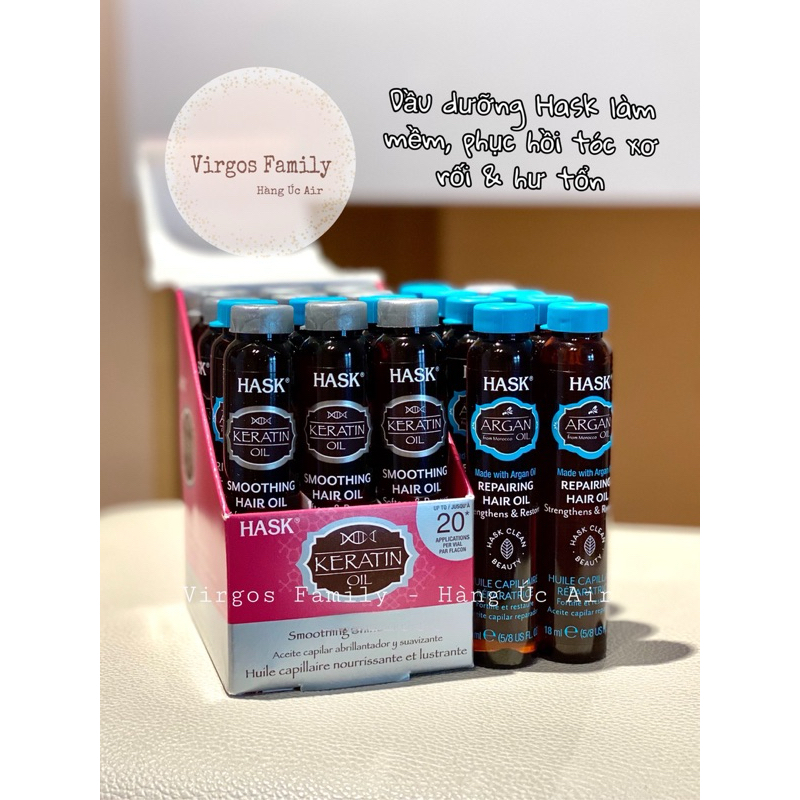 Tinh dầu dưỡng tóc Hask Oil Keratin / Argan Oil 18ml phục hồi tóc hư tổn