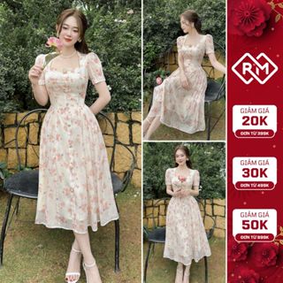 Váy Hoa Nhí Dáng Dài - Đầm Voan Hoa Cổ Vuông 2 Lớp Mát Mẻ - Màu Kem Hoa Nhí dáng dài - Mã A33 Hoa