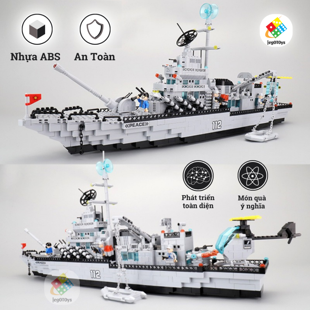 Mô Hình Lắp Ráp Tàu Chiến 1442+ mảnh ghép - Tàu Dài 80cm - Bộ Đồ Chơi Lắp Ráp Thông Minh Cho Bé Trai