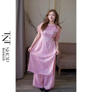  ÁO DÀI BIGSIZE TAY BO LƯỚI PHỒNG ĐÍNH NƠ KÈM QUẦN   TNT SHOP BIGSIZE 60KG 90KG  