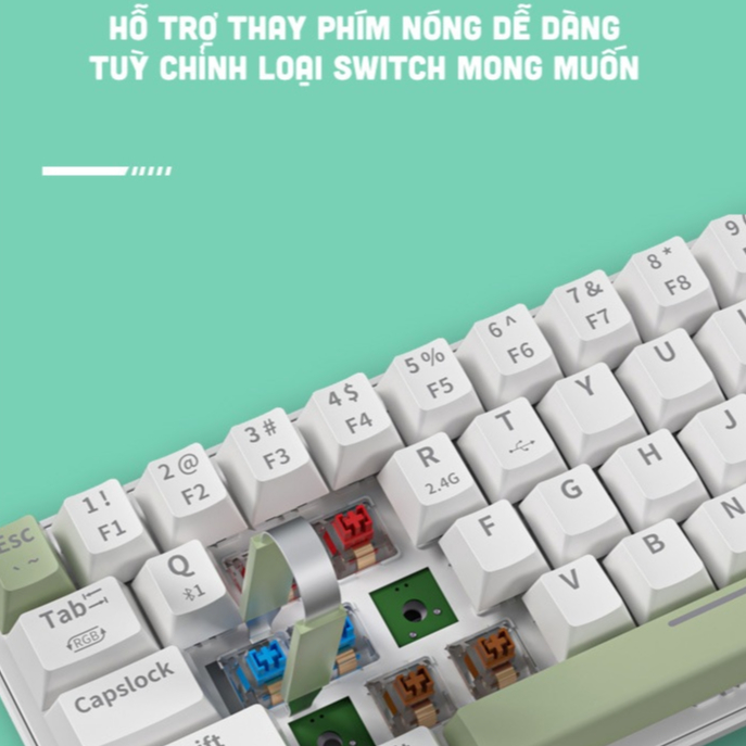 Bàn phím cơ K68 bluetooth 3 mode kết nối không dây 2.4G, có hotswap, đèn led xuyên phím RGB 20 chế độ, pin 2000Mah | BigBuy360 - bigbuy360.vn
