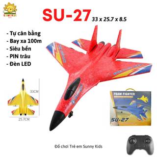 Máy bay đồ chơi điều khiển từ xa SU 27, vật liệu xốp nhẹ siêu bền chống va đập, tầm bay xa 100m, PIN 20p - Sunny Kids