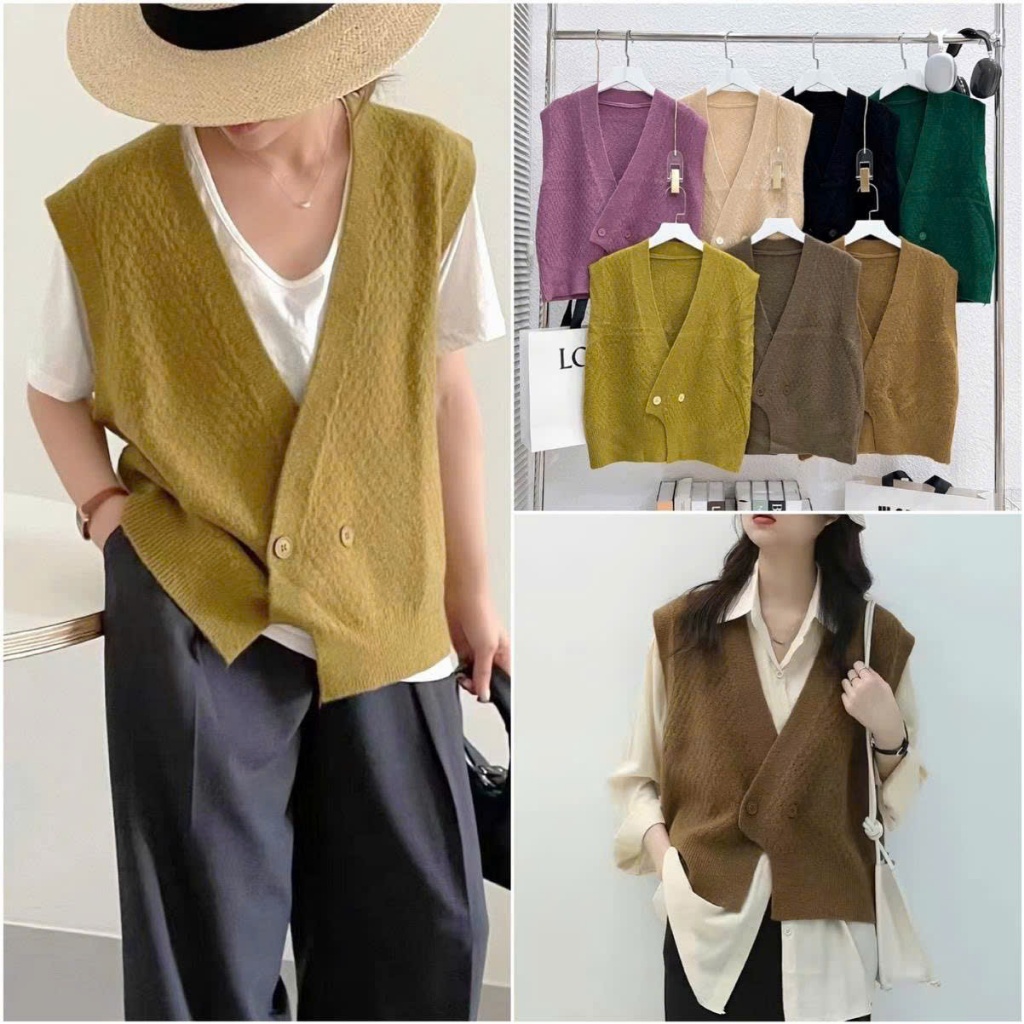 Áo gile len 2 cúc. Áo len mềm co dãn  hàng 1 size < 68kg