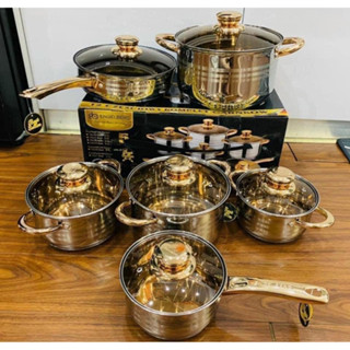 BỘ NỒI ĐỨC 6 MÓN , BỘ NỒI INOX VUNG KÌNH CƯỜNG LỨC DÙNG CHO MỌI LOẠI BẾP