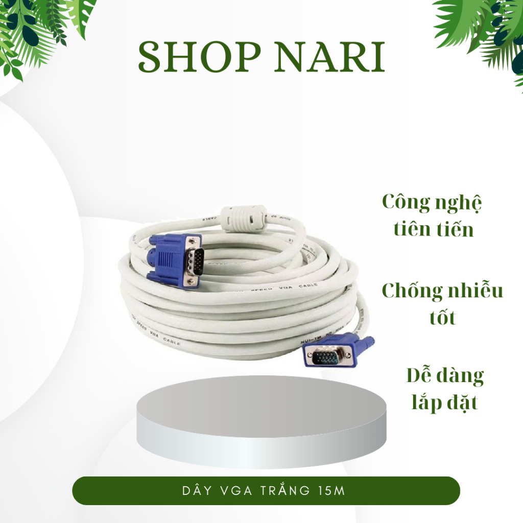 Dây Vga Trắng 15M dùng cho máy tính đầu kỹ thuật số giúp truyền tín hiệu video với độ phân giải cao