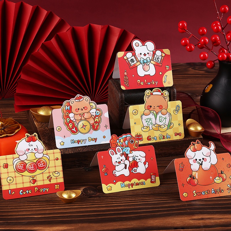 Combo 10 Thiệp chúc mừng khai trương - Thiệp chúc mừng năm mới họa tiết hoạt hình - Thiệp Happy New 