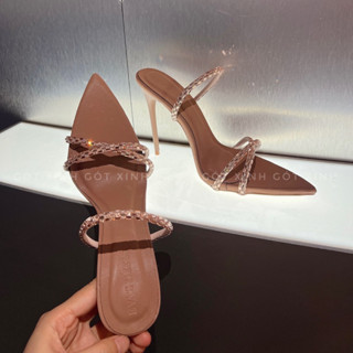 GÓT XINH - Dép cao gót nữ quoai đá chéo hồng nâu bling cao 8->12phân (nâu) giày shoes