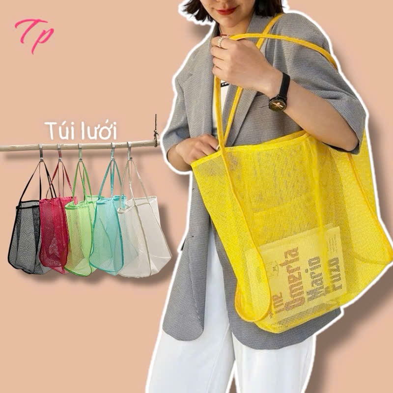 Túi xách lưới xuyên thấu đeo vai cỡ lớn thời trang đi biển du lịch