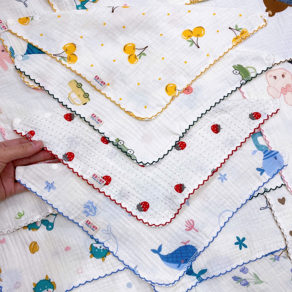 Yếm tam giác đeo cổ vải xô MUSLIN vải xuất Hàn trơn màu pastel cho bé