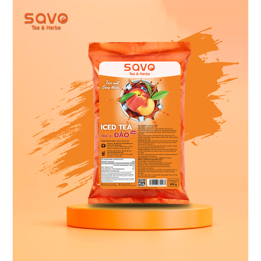Trà Đào Hòa Tan SAVO (Túi Lớn 800g)