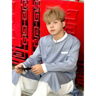 Áo Dài Nam Cách Tân Nút, Áo Dài Tết Nút Bấm Phối Viền Trắng Basic, Thanh Lịch, Truyền Thống Mr Smile  99 AD05