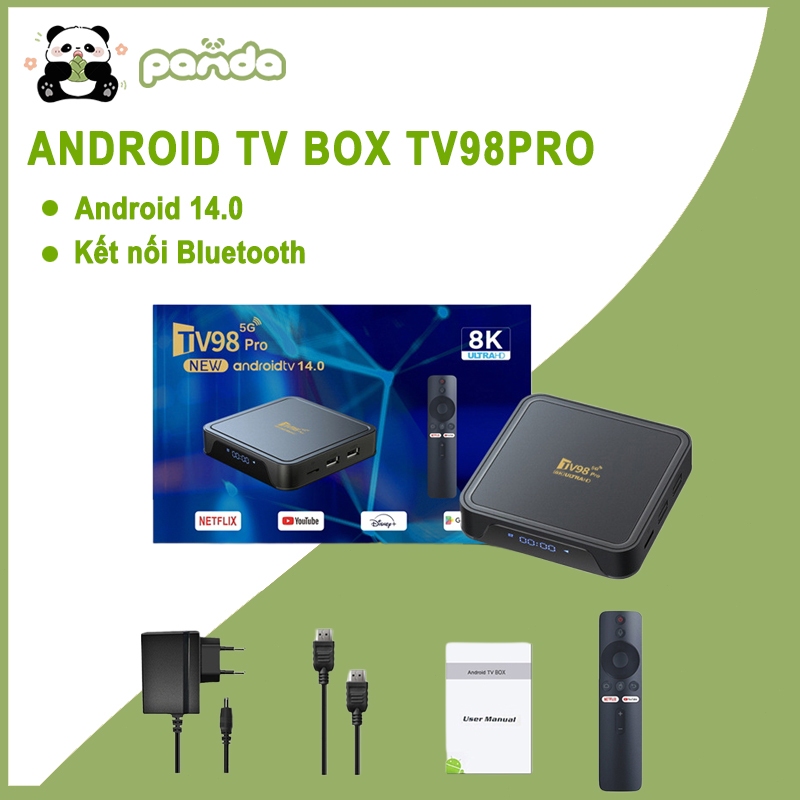 Android TV Box Giọng Nói Hỗ Trợ Android 14.0 16G+256GB Việt Wifi 5G Bluetooth Băng Tần Kép Tivi Box
