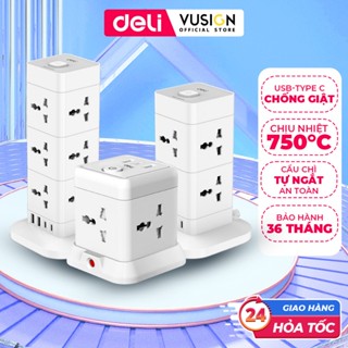 [MỚI] Ổ Cắm Điện Đa Năng DELI 3250W Cổng USB Type C Sạc Nhanh 20W Từ 2-12 Lỗ Cắm, Có Cầu Chì Tự Ngắt