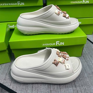 (Logo dưới đế) Dép croccs nữ Crussh Classiic hở mũi độn đế tăng chiều cao 7cm form Hàn cực đẹp tặng kèm 12 Charm