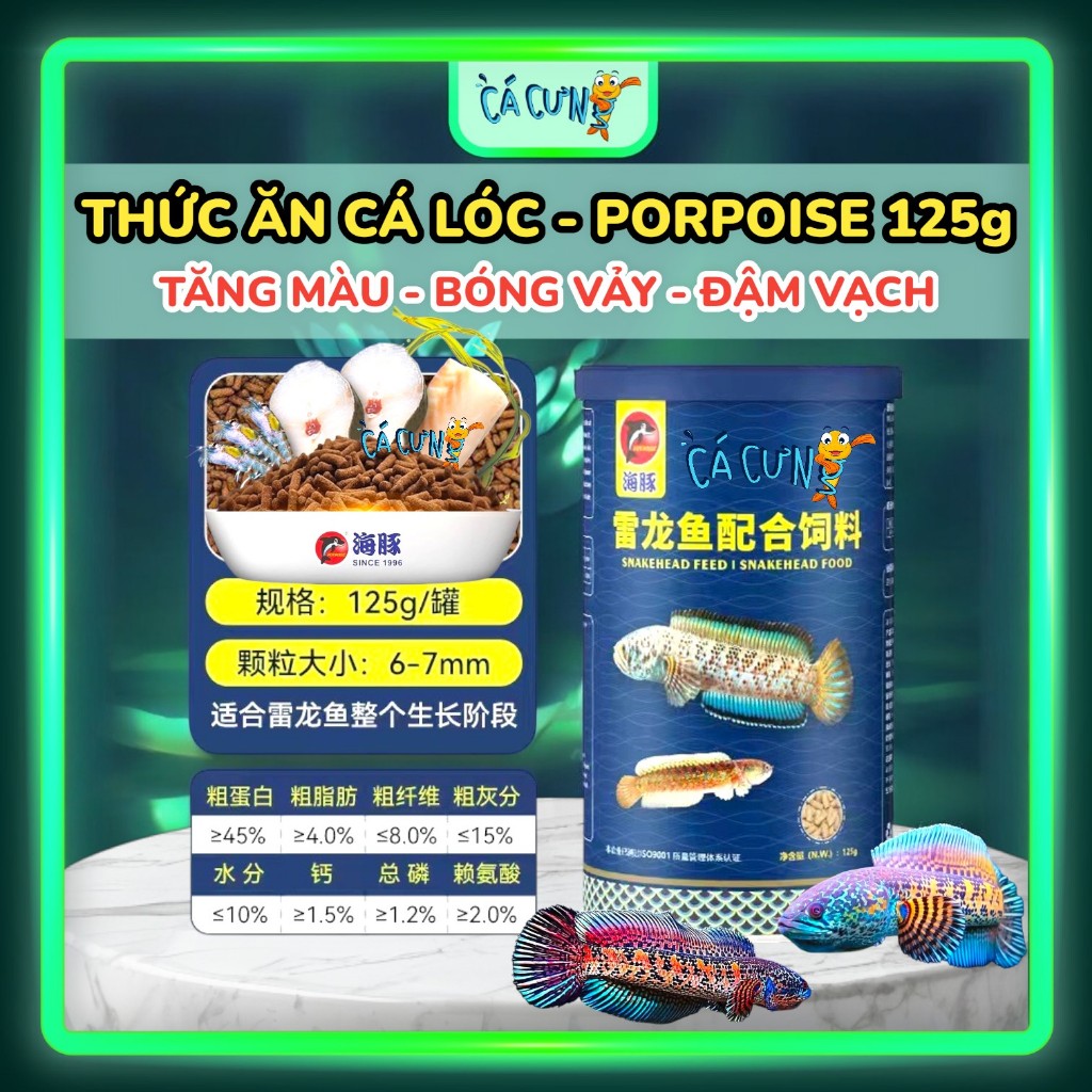 Cám Cá Lóc Porpoise 125g - Thức Ăn Cá Lóc Cảnh Giúp Lên Màu Cá, Tăng Màu Sắc, Bóng Vảy, Đậm Vạch