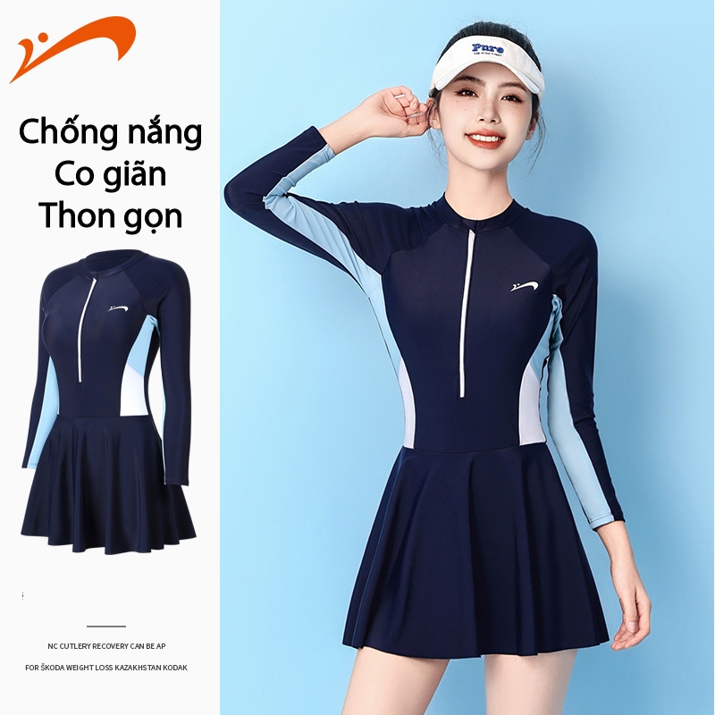 Đồ Bơi Nữ YLIKE Dài Tay Váy Quần Boxer 2 Lớp Bộ Bơi Nữ Kín Đáo Bộ Bơi Nữ Liền Đồ Bơi Nữ Dài Tay