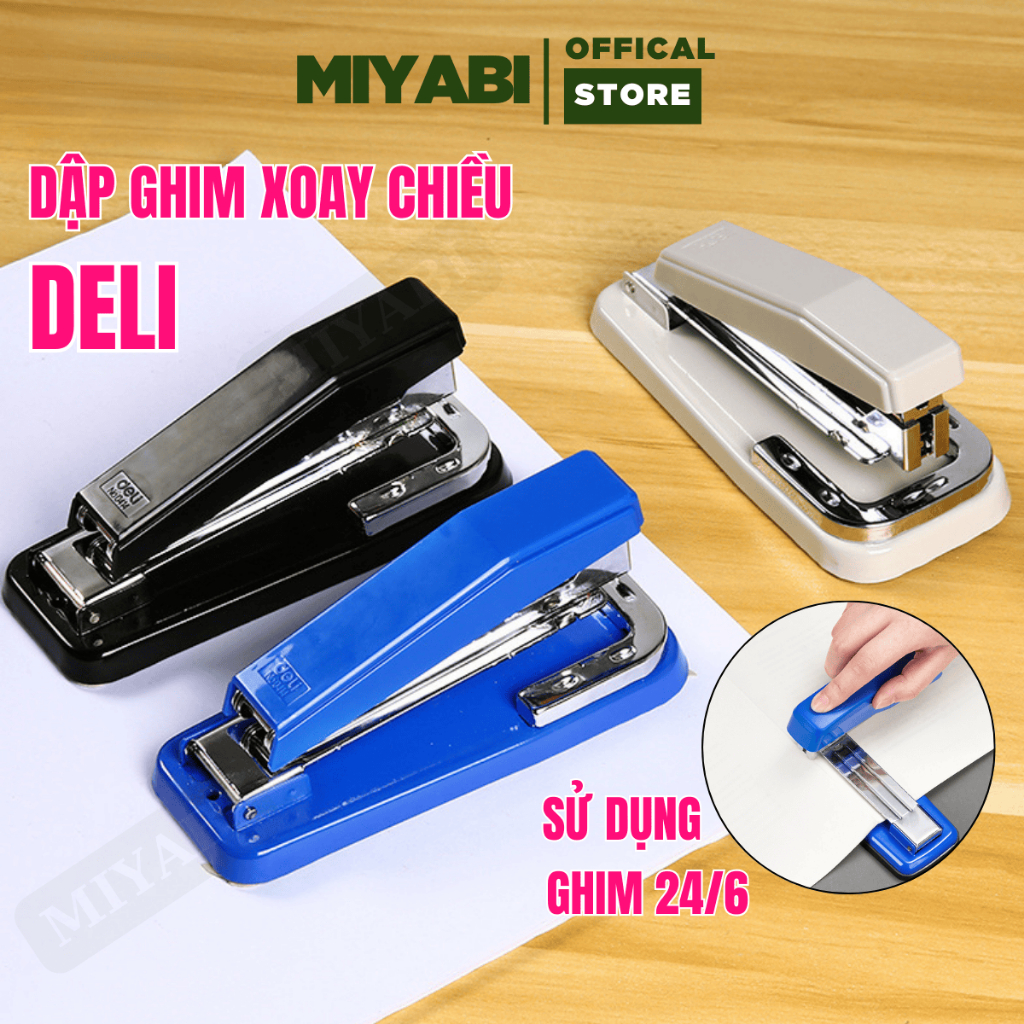 Dập ghim xoay 360 độ Deli chiều loại đạn ghim #3 – ghim bấm 25 trang/ E0414 dập ghim xoay chiều 0414