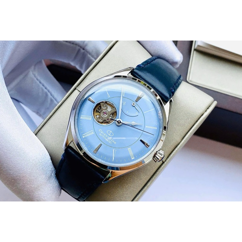 ĐỒNG HỒ NAM CHÍNH HÃNG Orient Star RK-AT0204L Automatic Blue Dial & Leather Netto Open Heart For Men