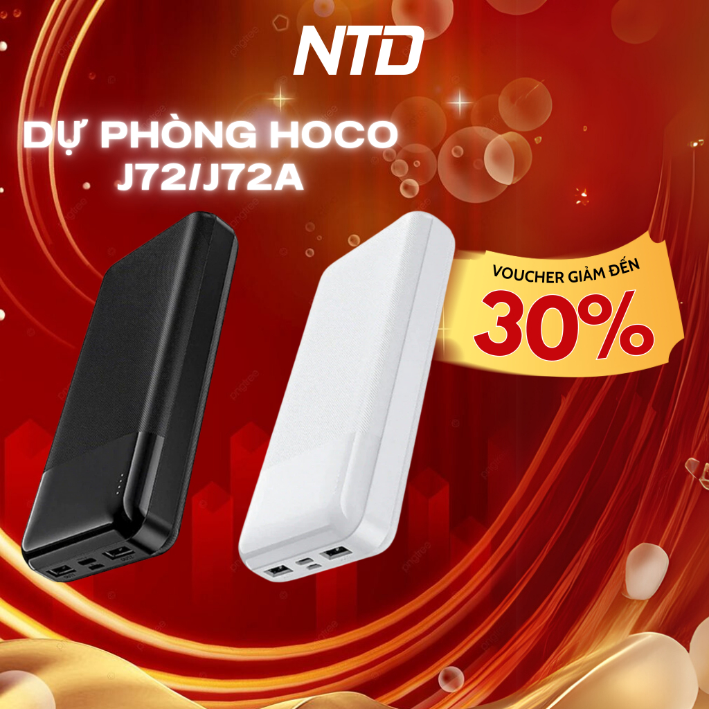 Pin Dự Phòng Hoco J72/J72A 10,000mAh/20,000mAh Chính Hãng, 2 Cổng USB 2A, 1 Cổng Type C - Hỗ Trợ Sạc