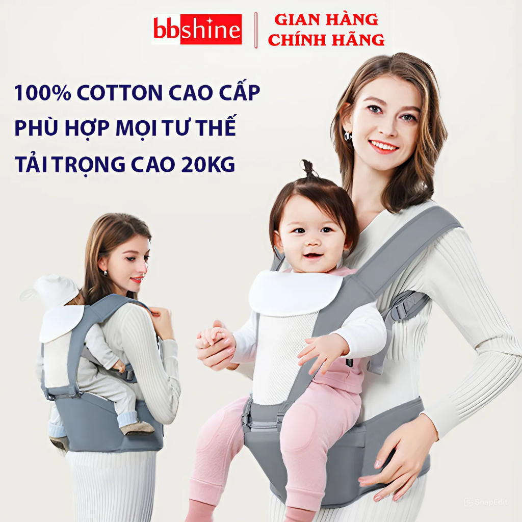Địu Em Bé 0-2 Tuổi Chống Gù Đa Năng 6 Tư Thế Vải Lưới Thoáng Mát An Toàn Cho Bé Yêu BBShine – SS013