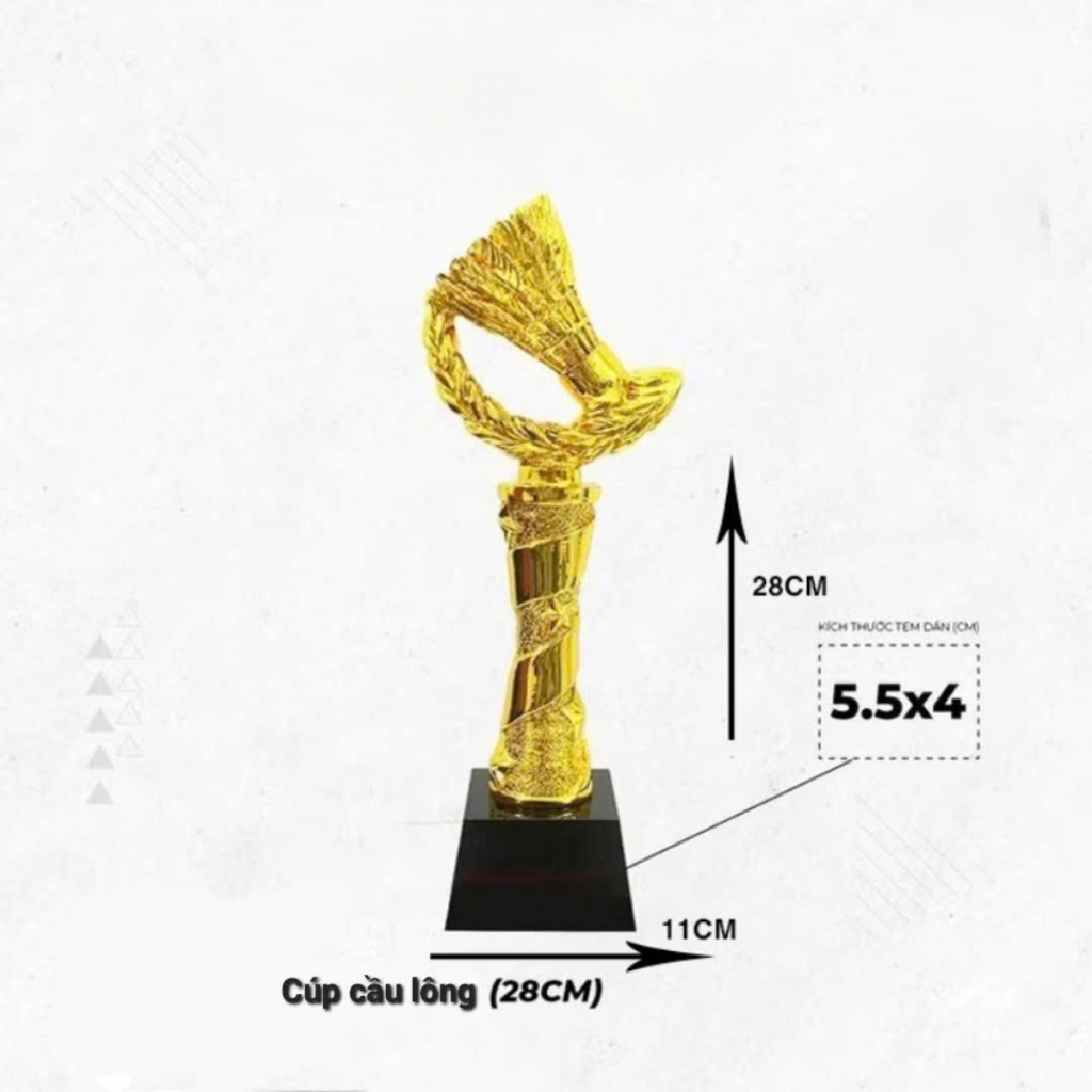 Cúp cầu lông chất liệu composite đế đá BMT-003, cúp lưu niệm cầu lông chất lượng cao.