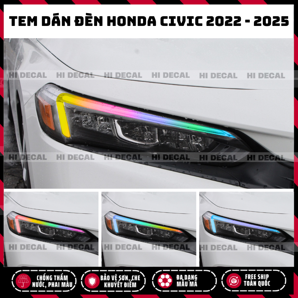 Tem decal dán đèn Honda Civic 2022 - 2025 (Gen 11), tem trang trí xe chống nước, bền màu