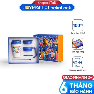 Bộ Quà Tặng Ly Giữ Nhiệt Phủ Gốm LocknLock LHC3340BLU_TL 400ml, Hàng Chính Hãng, 3 Nắp Đậy, Có Ống Hút - JoyMall